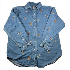Vintage Disney Store Jean Jacket Large Embroidered Mickey Minnie Goofy Donald Pl